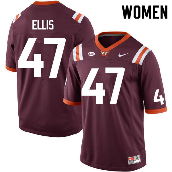 Women #47 Miles Ellis Virginia Tech Hokies College Football Jerseys Sale-Maroon